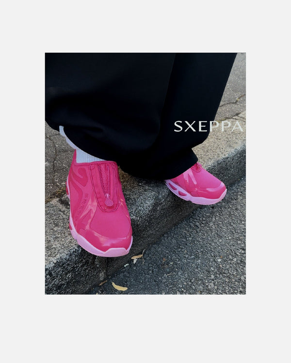 LA SXEPPA Pink shoe worn on foot, SXEPPA editorial
